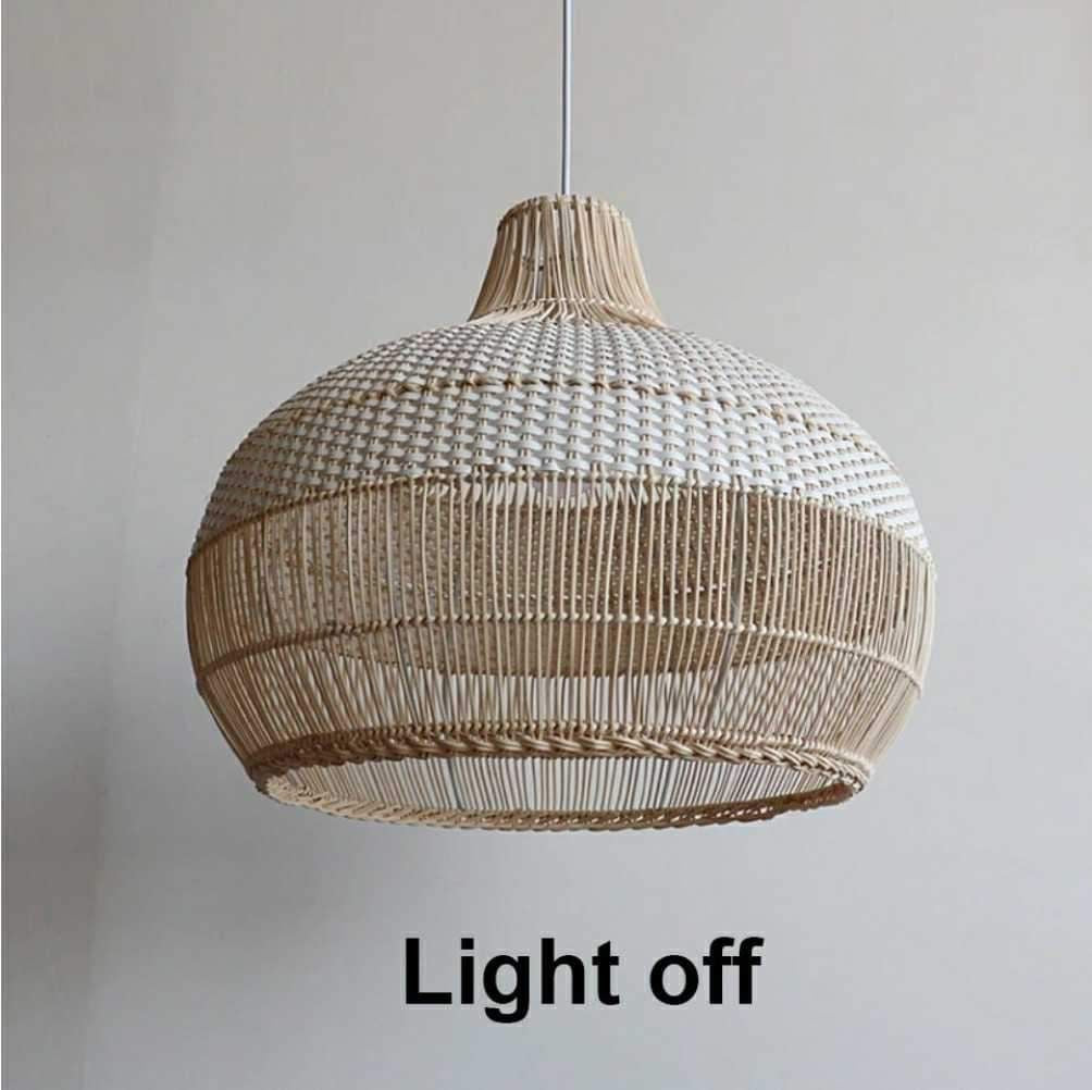 High Quality Handmade Rattan Pendant Light, White Rattan Stripe Woven Rattan, Unique Design and Patter, Luxury, Traditional, Contemporary