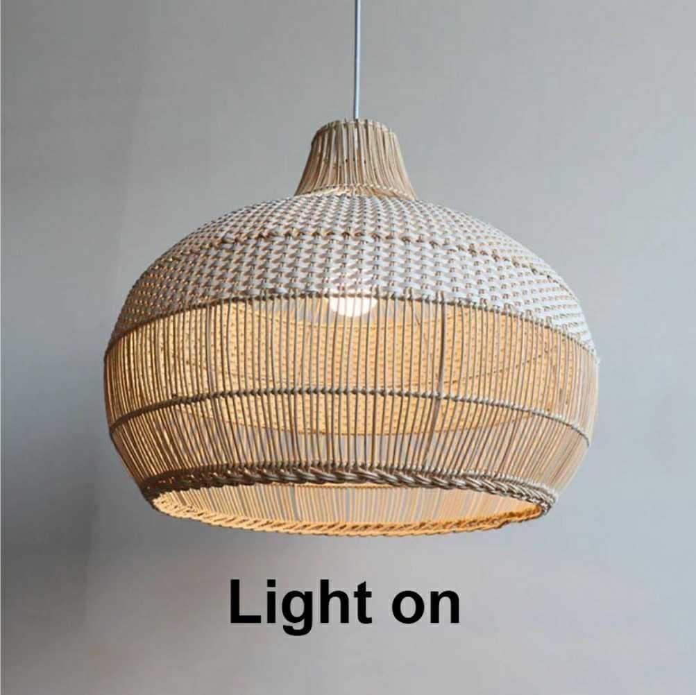High Quality Handmade Rattan Pendant Light, White Rattan Stripe Woven Rattan, Unique Design and Patter, Luxury, Traditional, Contemporary