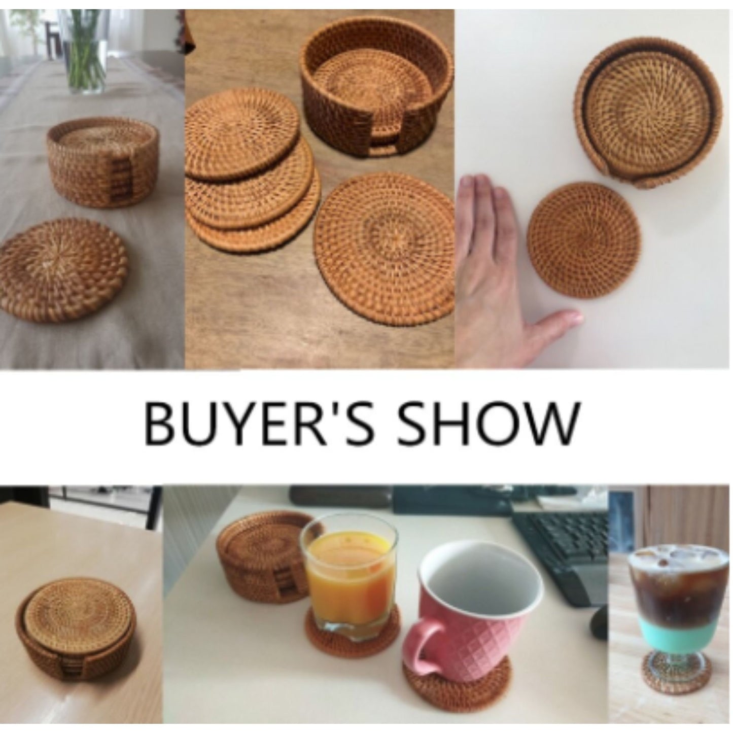 Rattan Coasters, Organic Coasters for Sustainable Living, Handmade, Creative Gift, Round Natural Coasters, Drink Spills Coasters Set 6 PCS