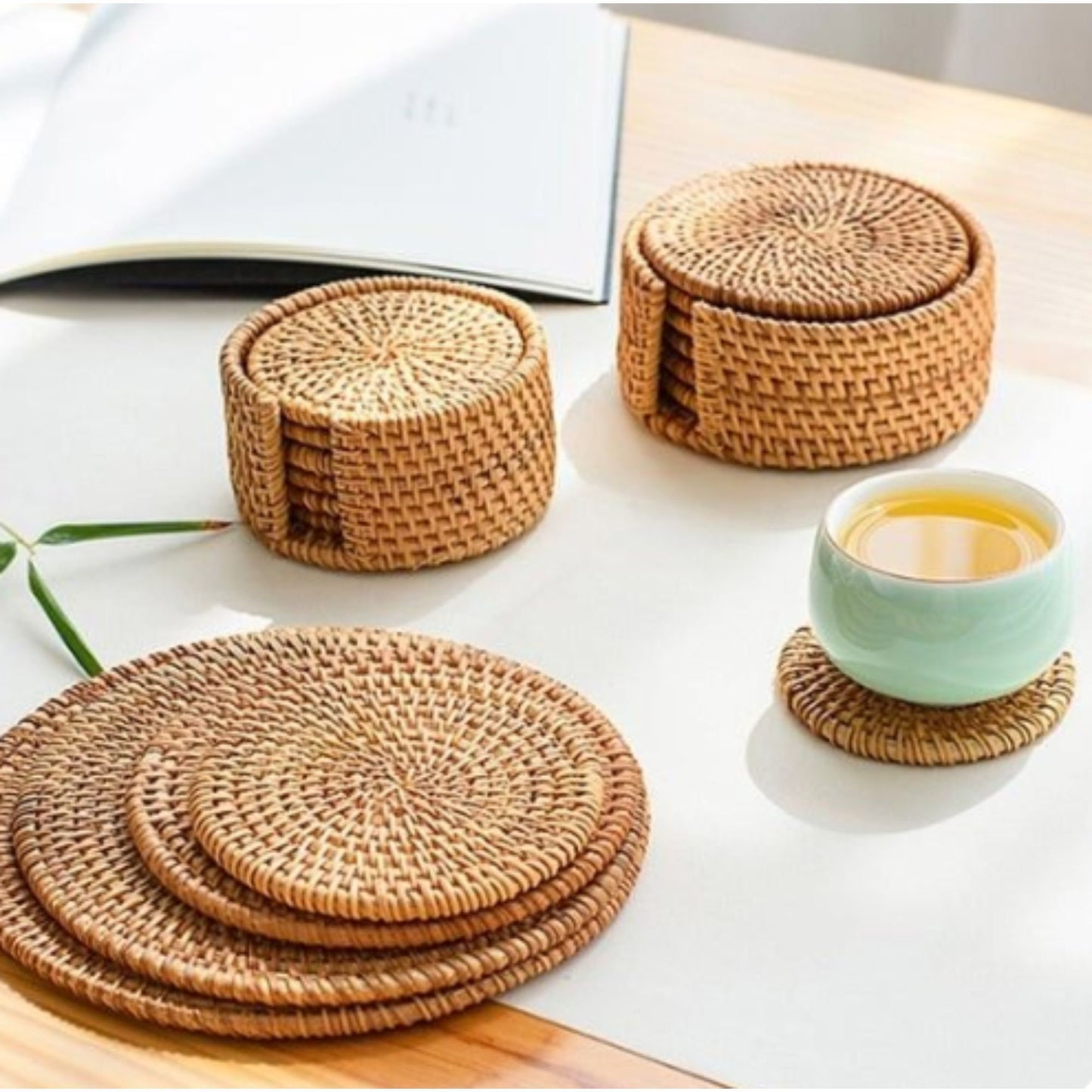 Rattan Coasters, Organic Coasters for Sustainable Living, Handmade, Creative Gift, Round Natural Coasters, Drink Spills Coasters Set 6 PCS