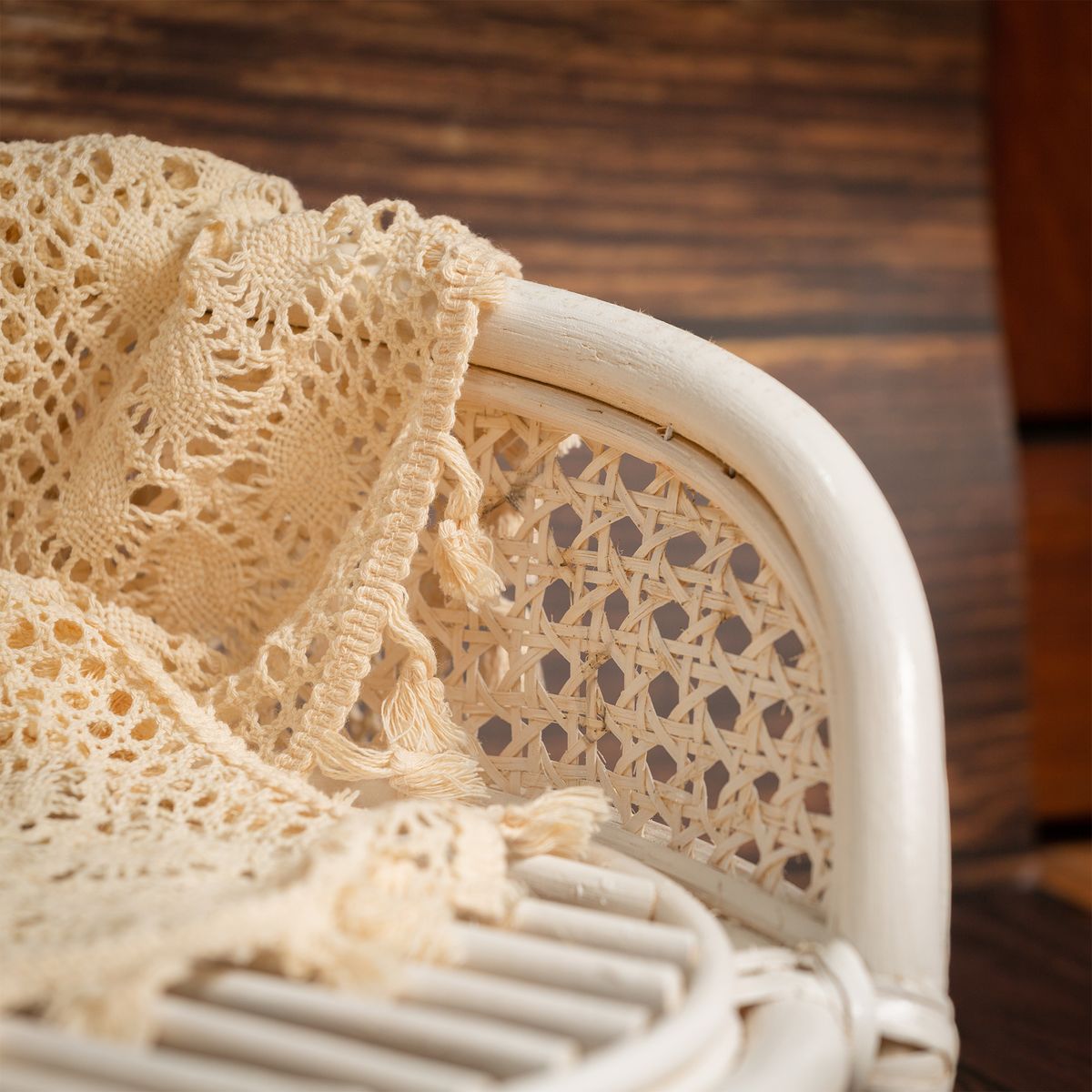 Stella Rattan Baby Prop in Cream & Natural. High Quality Handcrafted by Vietnamese Artisans. Newborn Prop. Rattan Chair and Bed Prop