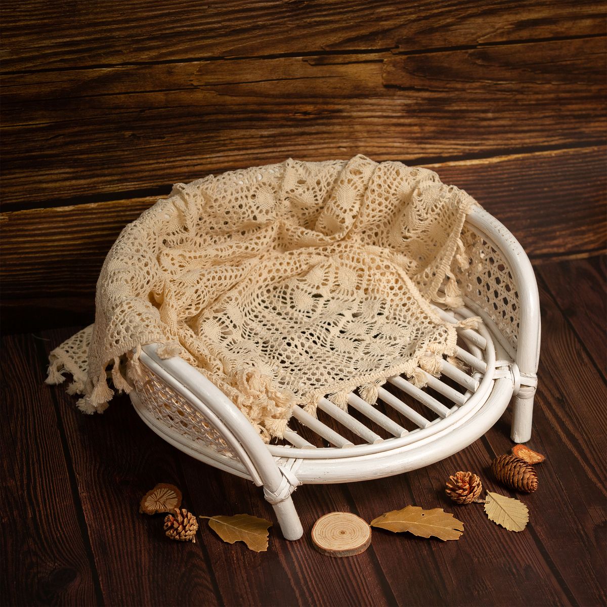 Stella Rattan Baby Prop in Cream & Natural. High Quality Handcrafted by Vietnamese Artisans. Newborn Prop. Rattan Chair and Bed Prop