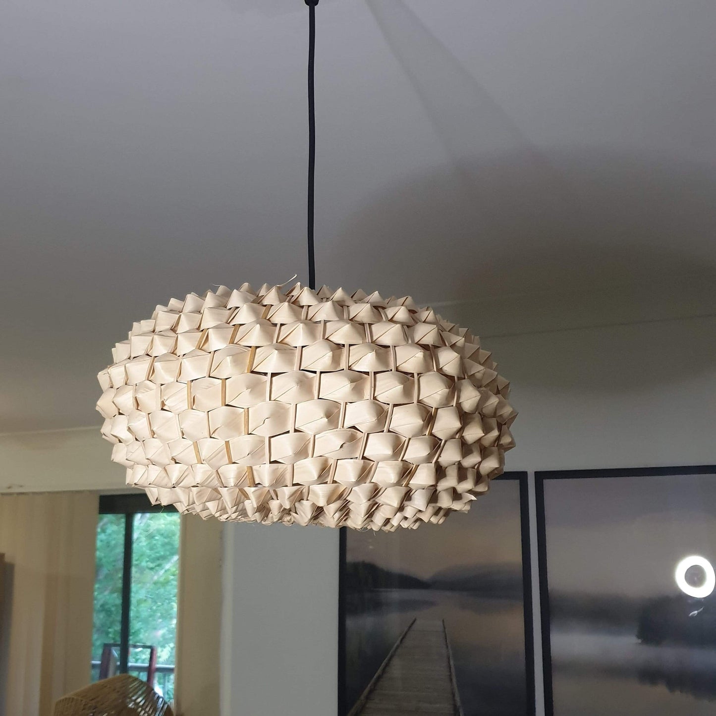 Handcrafted Palm Leaf Pendant Light by Vietnamese Artisans/Fair trade and Sustainable Handwoven Pendant Light