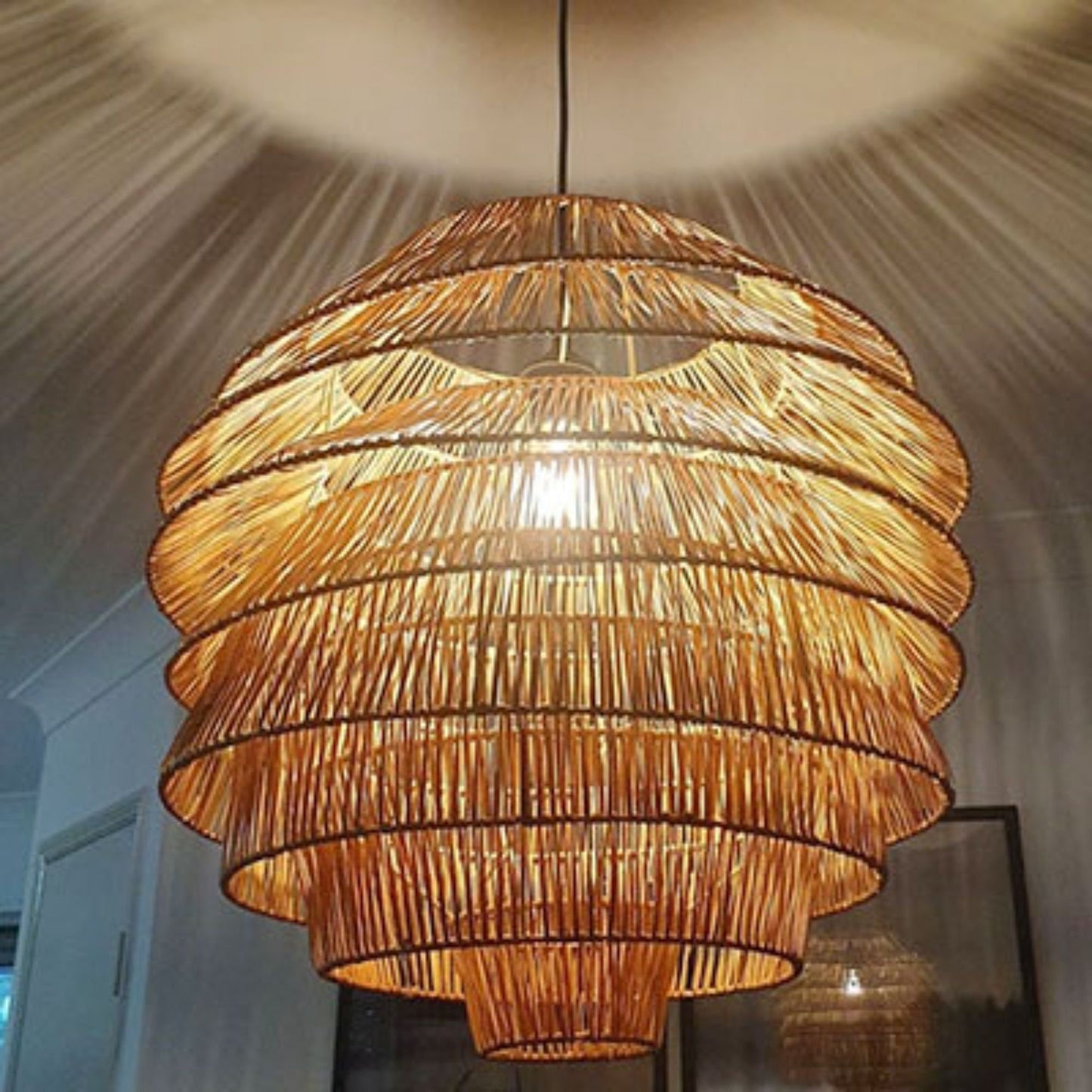 Beautiful Handcrafted Rattan Pendant Light by Vietnamese Artisans. Sustainable Living. Rattan Lampshade. Fair Trade. Boho. Coastal. Hampton