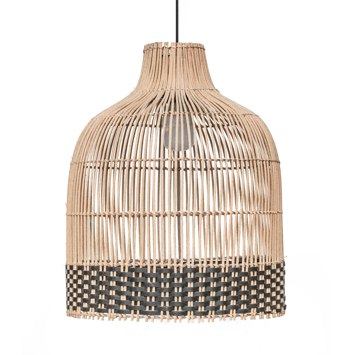 Balsa Rattan Pendant Light Black White Weave. Sustainable Home Decor. Luxe Coastal Vibe. Scandinavian. Simplicity. Minimalistic. Fairtrade