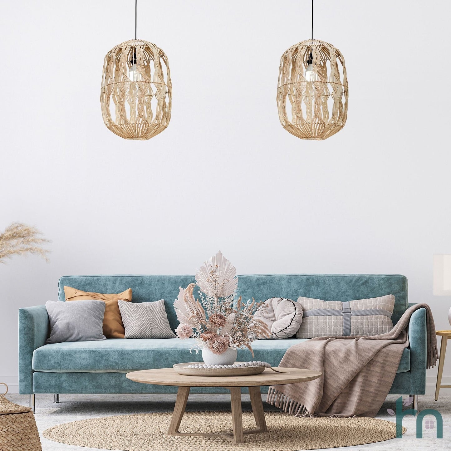 Stunning & Unique Rattan Pendant Light with Braided Weave. Authentic, Genuine Handmade Pendant Light by Vietnamese. Sustainable