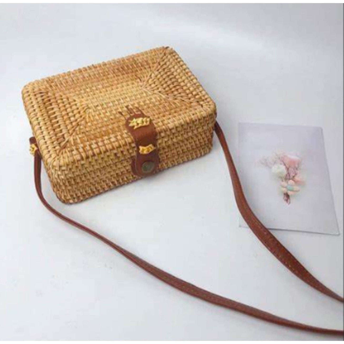 Handwoven Rattan Crossbody Bag, Straw Bag, Straw Purse, Shoulder Straps, Rectangular Rattan Straw Purse, Fair trade, by Vietnamese Artisans