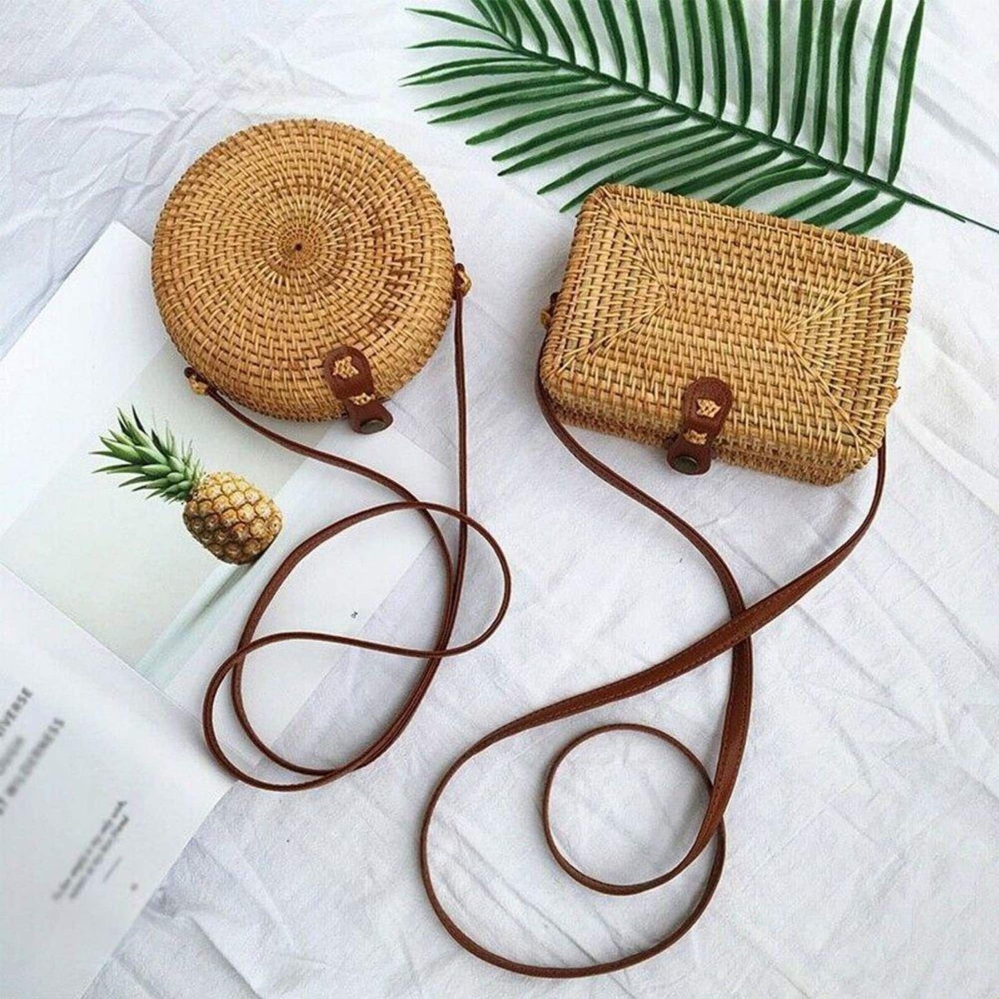 Handwoven Rattan Crossbody Bag, Straw Bag, Straw Purse, Shoulder Straps, Rectangular Rattan Straw Purse, Fair trade, by Vietnamese Artisans