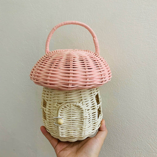 Handmade Rattan Mushroom/Wicker Mushroom House/Mushroom Doll House/Rattan Doll/Rattan Mushroom House/Nursery/Gift/Fair trade/Sustainable