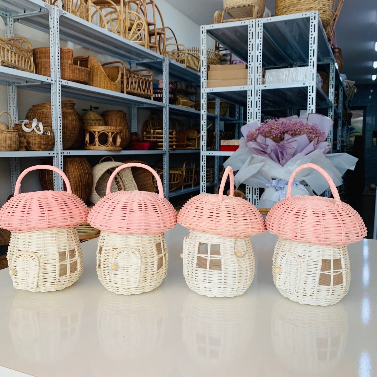 Handmade Rattan Mushroom/Wicker Mushroom House/Mushroom Doll House/Rattan Doll/Rattan Mushroom House/Nursery/Gift/Fair trade/Sustainable