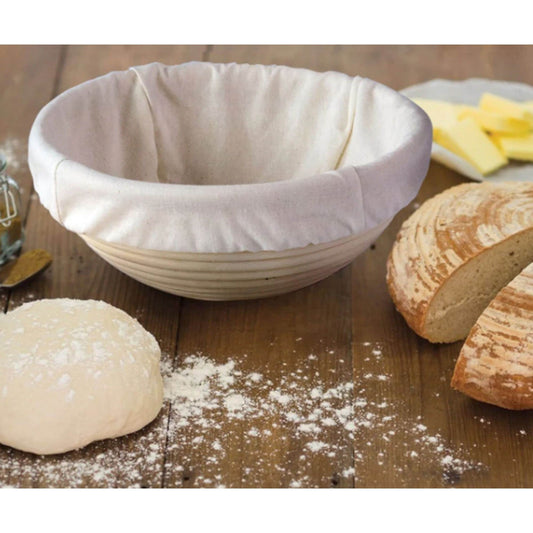 Handmade Round Banneton Bread Proofing Basket Set with Dough Scraper, Cleaning Brush & Liner. Handmade Bread Proofing Basket. 100% Organic